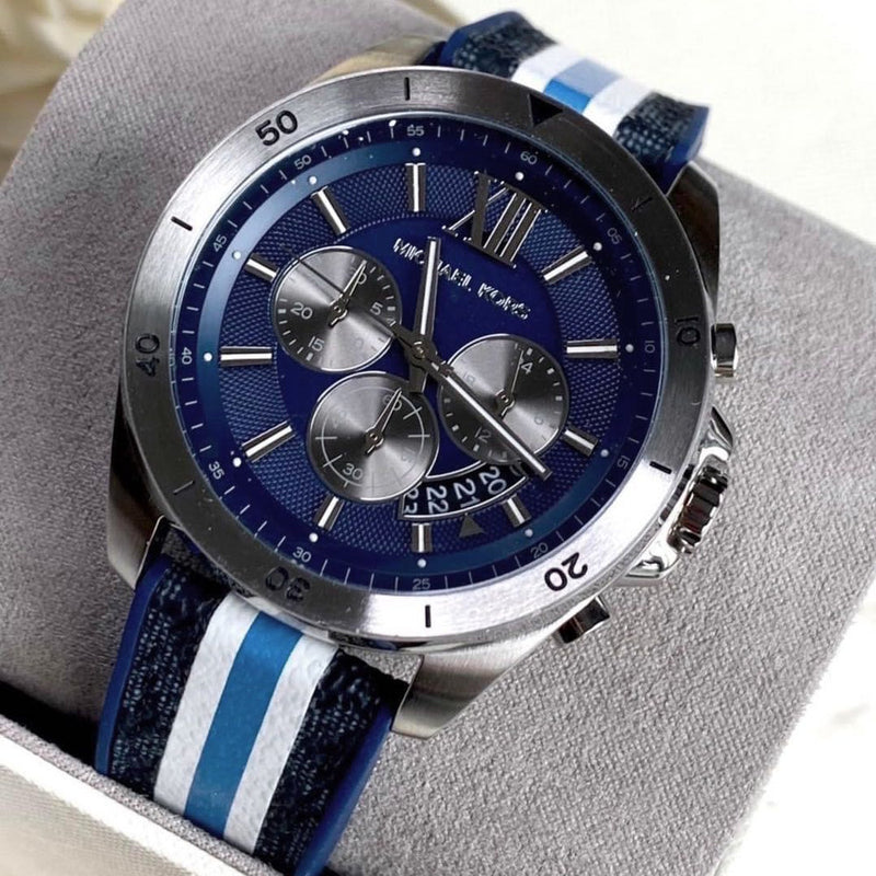Michael Kors Brecken Chronograph Blue Dial Two Tone PVC Strap Watch For Men - MK8950 Buy Now By Michael Kors