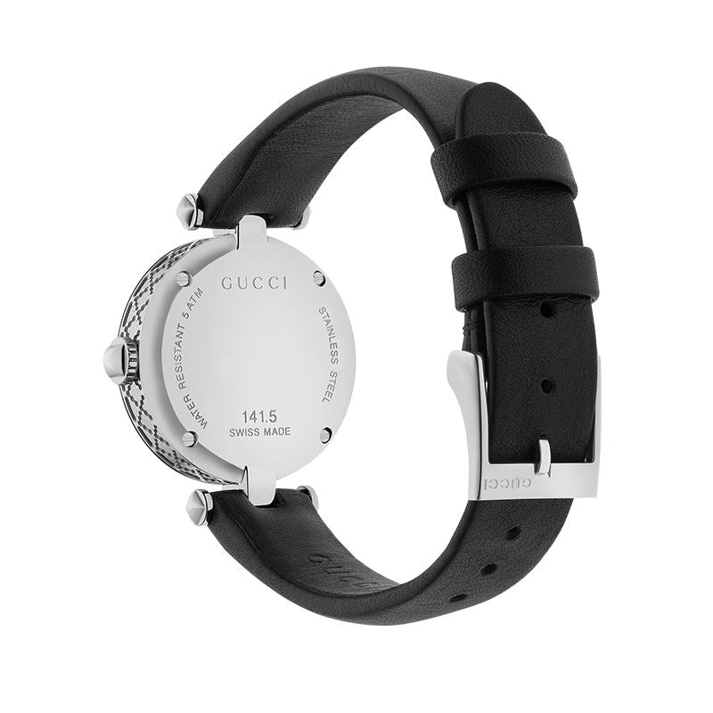Shop Gucci Diamantissima Quartz Diamonds Black Dial Black Leather Strap Watch for Women - YA141506 in USA