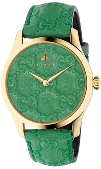 Shop Gucci G Timeless Quartz Green Dial Green Leather Strap Watch For Women - YA1264099 in USA