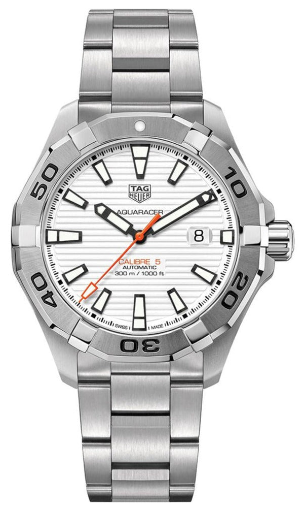 Shop Tag Heuer Aquaracer Calibre 5 Automatic White Dial Silver Steel Strap Watch for Men - WAY2013.BA0927 in USA