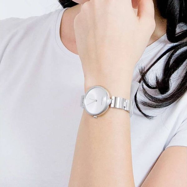 Shop Calvin Klein Wavy Silver Dial Silver Steel Strap Watch for Women - K9U23146 in USA