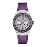 Shop Guess Limelight Quartz Silver Dial Purple Leather Strap Watch For Women - W0775L6 in USA