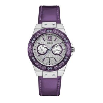 Shop Guess Limelight Quartz Silver Dial Purple Leather Strap Watch For Women - W0775L6 in USA