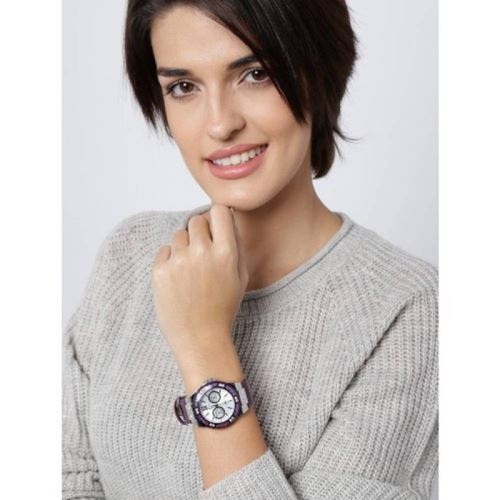Shop Guess Limelight Quartz Silver Dial Purple Leather Strap Watch For Women - W0775L6 in USA