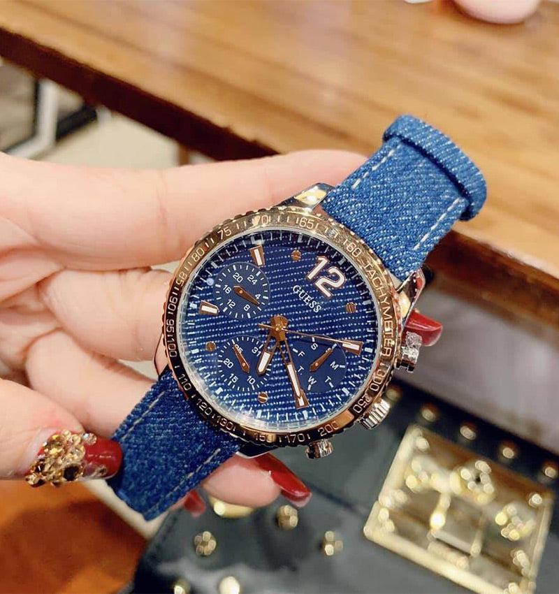 Guess Marina Chronograph Blue Dial Blue Denim Strap Watch For Women - W1057L1 Buy Now By Guess