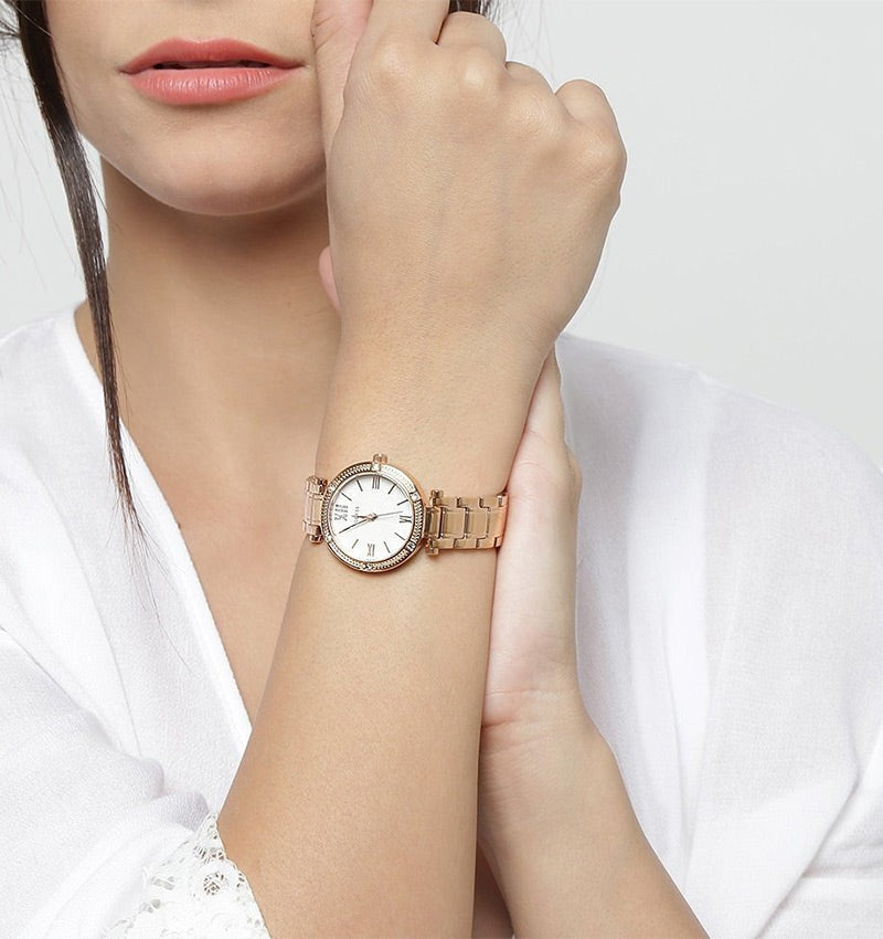 Guess Park Ave White Dial Rose Gold Steel Strap Watch for Women - W0767L3 Buy Now By Guess