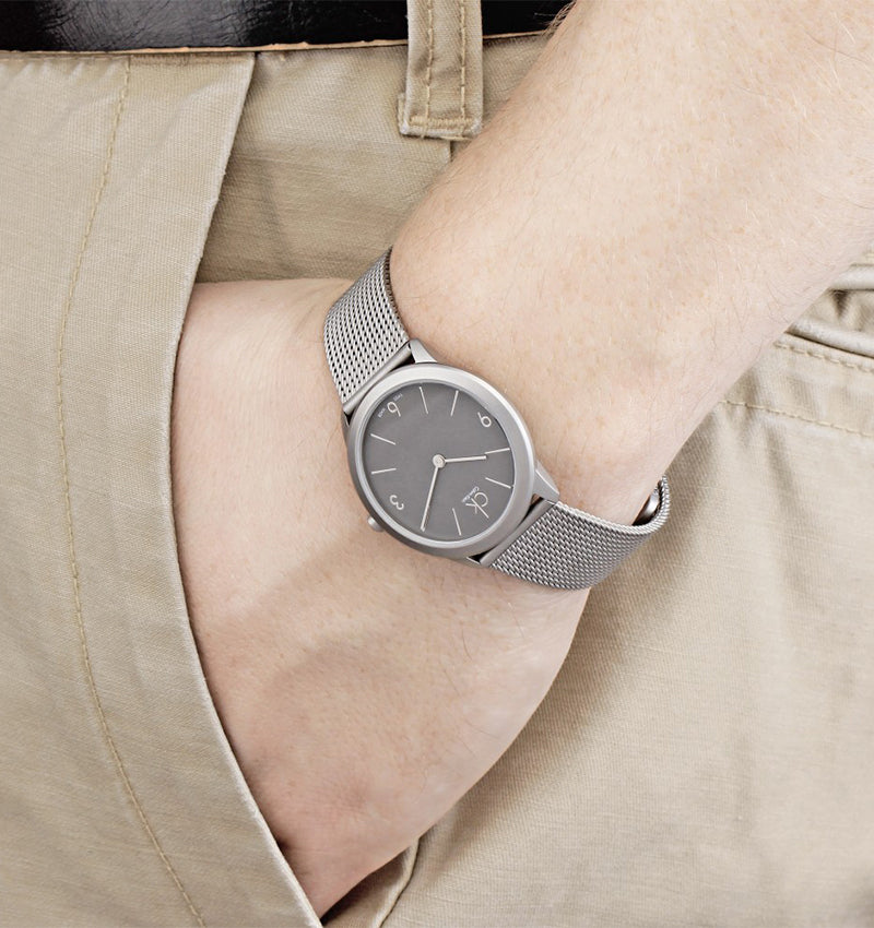 Calvin Klein Minimal Grey Dial Silver Mesh Bracelet Watch for Men - K3M51154 Buy Now By Calvin Klein
