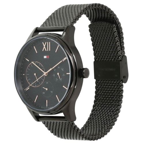Shop Tommy Hilfiger Damon Quartz Black Dial Black Mesh Bracelet Watch for Men - 1791420 in USA