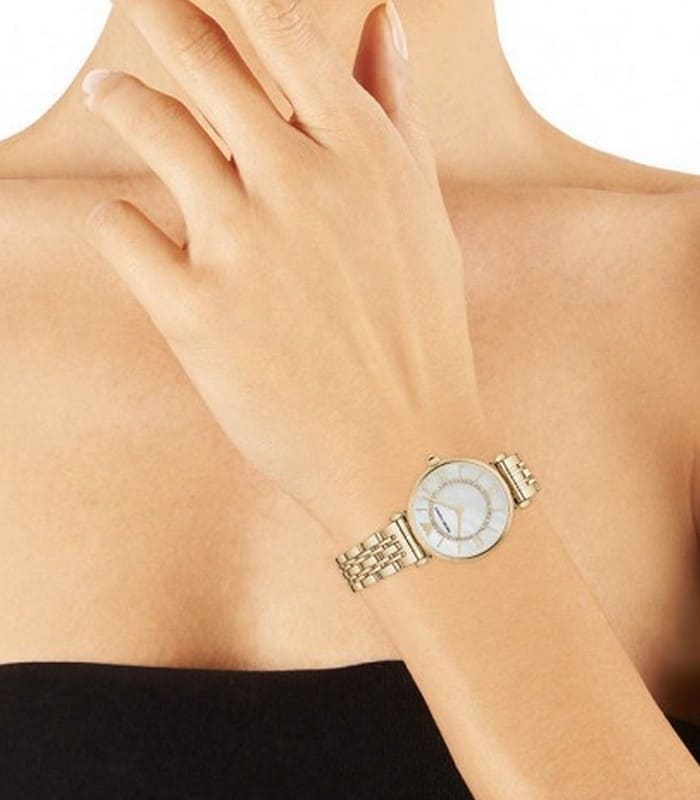 Emporio Armani Gianni T Bar White Mother of Pearl Dial Gold Steel Strap Watch For Women - AR1907 Buy Now By Emporio Armani