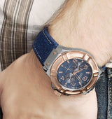 Guess Rigor Analog Blue Dial Blue Denim Strap Watch For Men - W0040G6 Buy Now By Guess