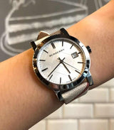 Burberry The City Nova Silver Dial White Leather Strap Watch for Women - BU9022 Buy Now By Burberry