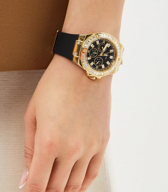 Shop Guess Venus Diamonds Black Dial Black Rubber Strap Watch for Women - GW0118L1 in USA