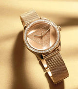 Shop Guess Tri Glitz Quartz Diamonds Rose Gold Dial Rose Gold Mesh Bracelet Watch For Women - W1142L4 in USA
