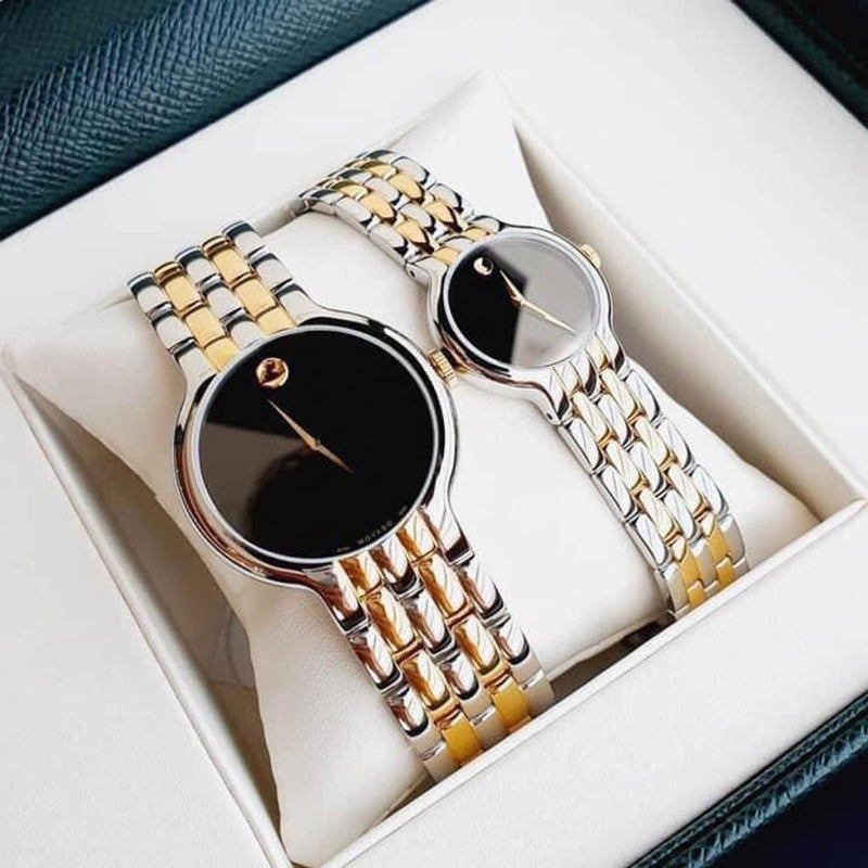 Shop Movado Veturi Quartz Black Dial Two Tone Steel Strap Watch for Women - 0606933 in USA