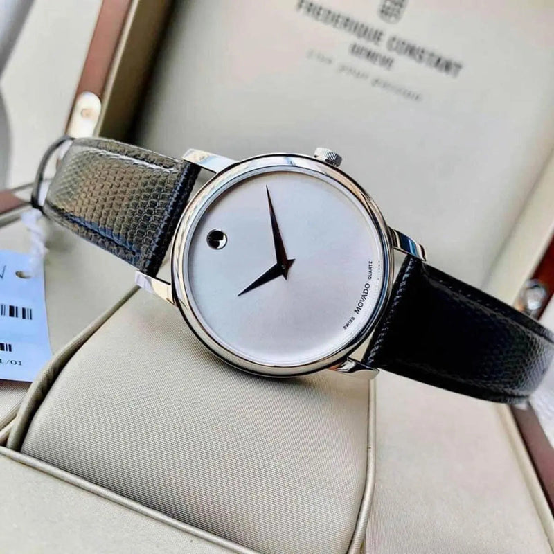 Movado Museum Silver Dial Black Leather Strap Watch For Women - 2100003 Buy Now By Movado