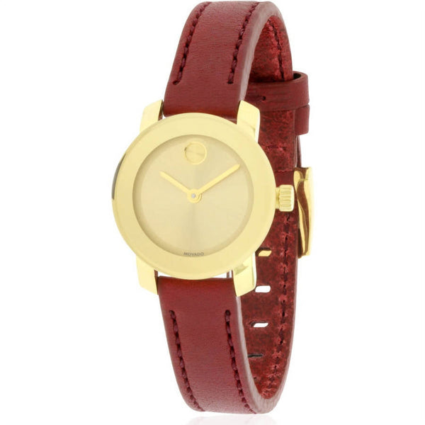 Shop Movado Bold Gold Dial Brown Leather Strap Watch for Women - 3600437 in USA