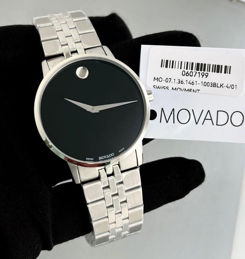 Movado Museum Classic Black Dial Silver Steel Strap Watch for Men - 0607199 Buy Now By Movado