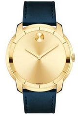 Shop Movado Bold Gold Dial Blue Leather Strap Watch For Men - 3600469 in USA