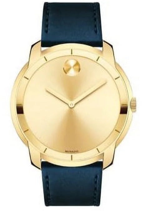 Shop Movado Bold Gold Dial Blue Leather Strap Watch For Men - 3600469 in USA