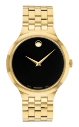 Shop Movado Veturi Quartz Black Dial Gold Steel Strap Watch for Men - 0606934 in USA