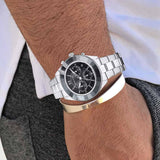 Shop Swarovski Octea Lux Sport Chronograph Black Dial Silver Steel Strap Watch for Women - 5610520 in USA