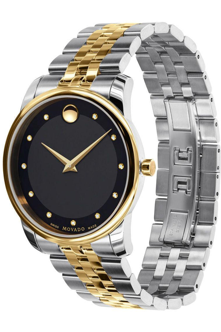 Movado Museum Classic Diamonds Black Dial Two Tone Steel Strap Watch For Men - 0606879 Buy Now By Movado