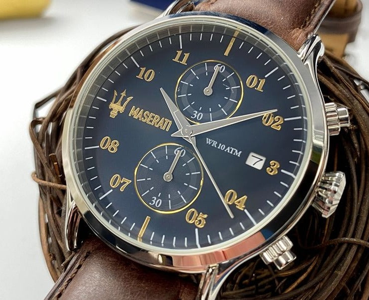 Maserati Epoca Chronograph Blue Dial Brown Leather Strap Watch For Men - R8871618001 Buy Now By Maserati