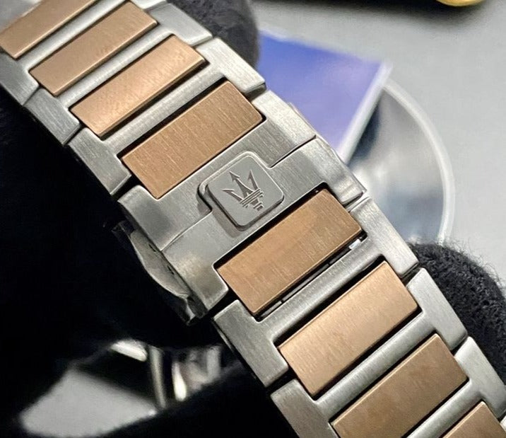 Maserati Stile Chronograph Blue Dial Rose Gold Two Tone Strap Watch For Men - R8873642002 Buy Now By Maserati