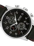 Hugo Boss Navigator Black Dial Black Leather Strap Watch for Men - 1513535