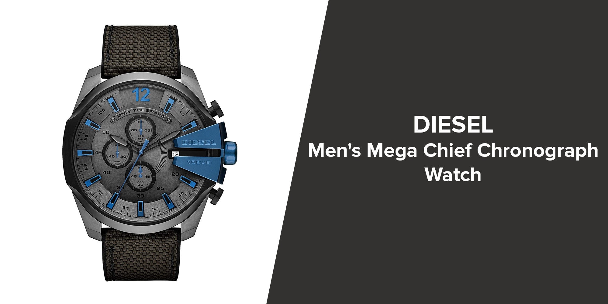 Diesel Mega Chief Chronograph Black Dial Black Nylon Strap Watch For Men - DZ4500
