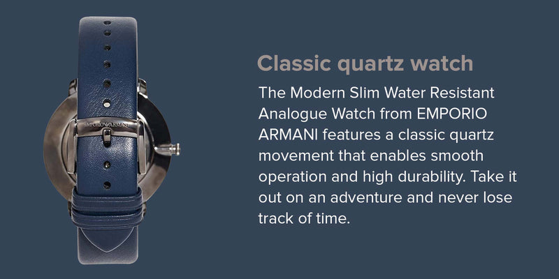 Emporio Armani Modern Slim Analog Silver Dial Blue Leather Strap Watch For Men - AR11214