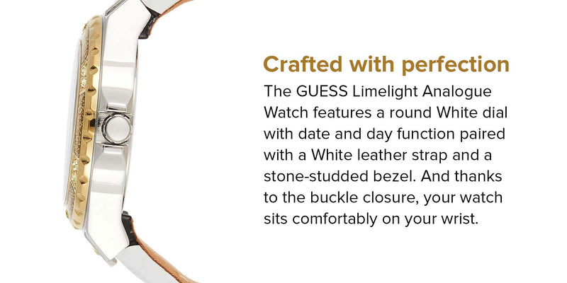 Guess Limelight Quartz Silver Dial White Leather Strap Watch For Women - W0775l8 Buy Now By Guess