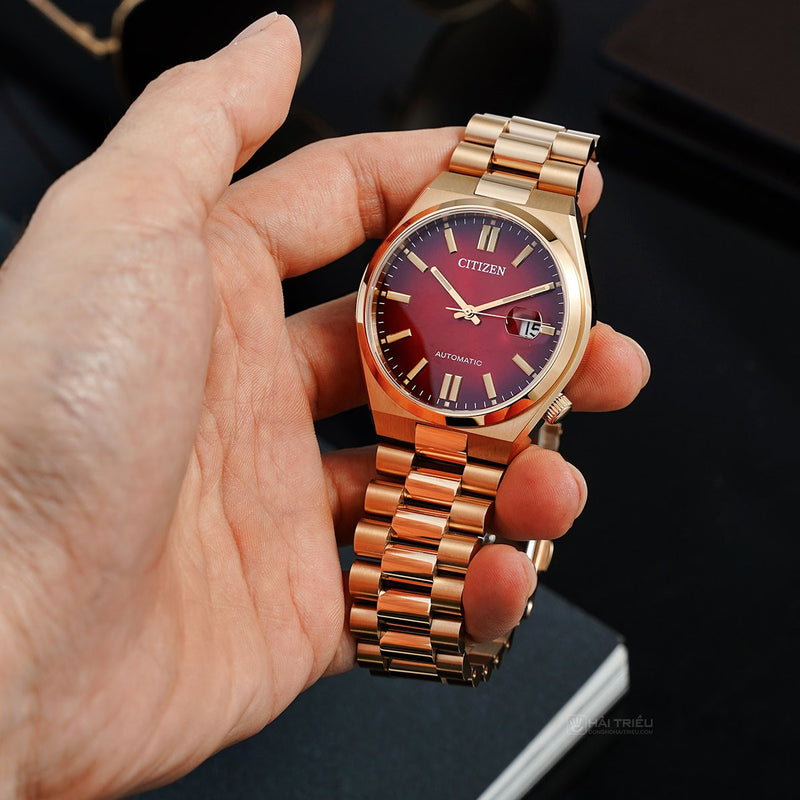Citizen Tsuyosa Automatic Red Dial Gold Steel Strap Watch For Men - NJ0153-82X Buy Now By Citizen
