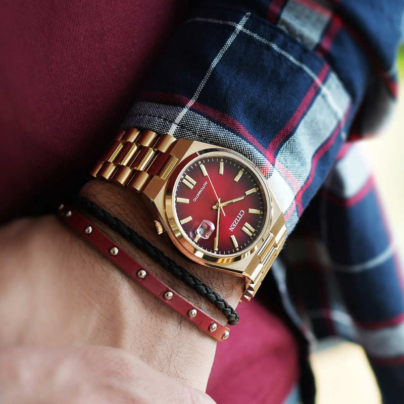 Citizen Tsuyosa Automatic Red Dial Gold Steel Strap Watch For Men - NJ0153-82X Buy Now By Citizen