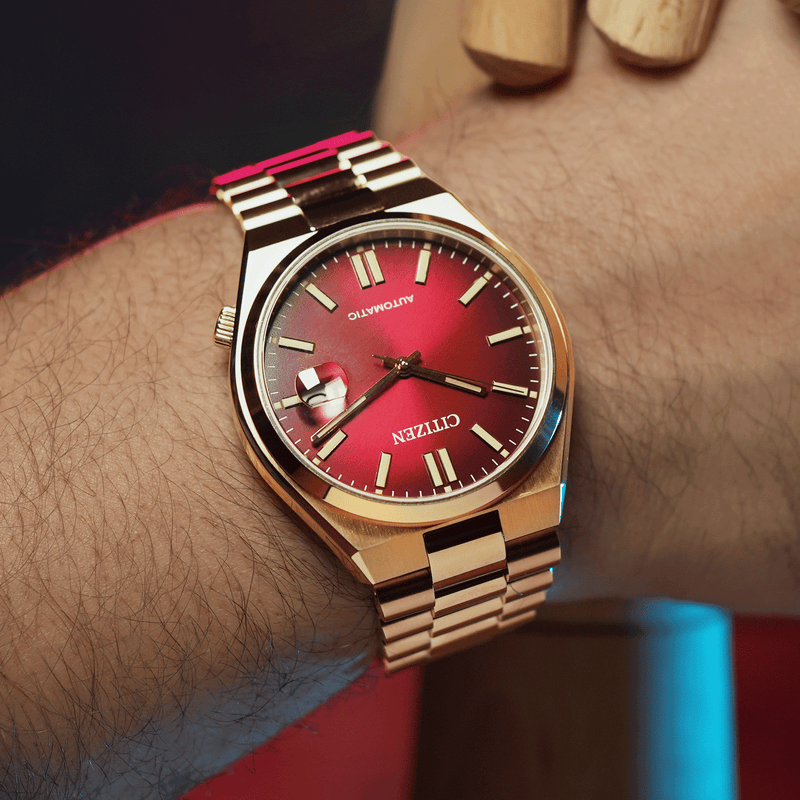 Citizen Tsuyosa Automatic Red Dial Gold Steel Strap Watch For Men - NJ0153-82X Buy Now By Citizen