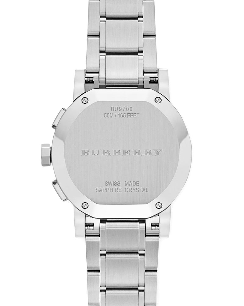 Shop Burberry City Chronograph White Dial Silver Steel Strap Watch For Women - BU9700 in USA