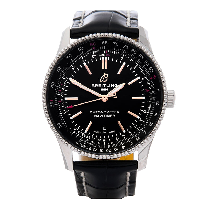 Shop Breitling Automatic 41mm Black Dial Black Leather Strap Watch for Men - A17326241B1P1 in USA