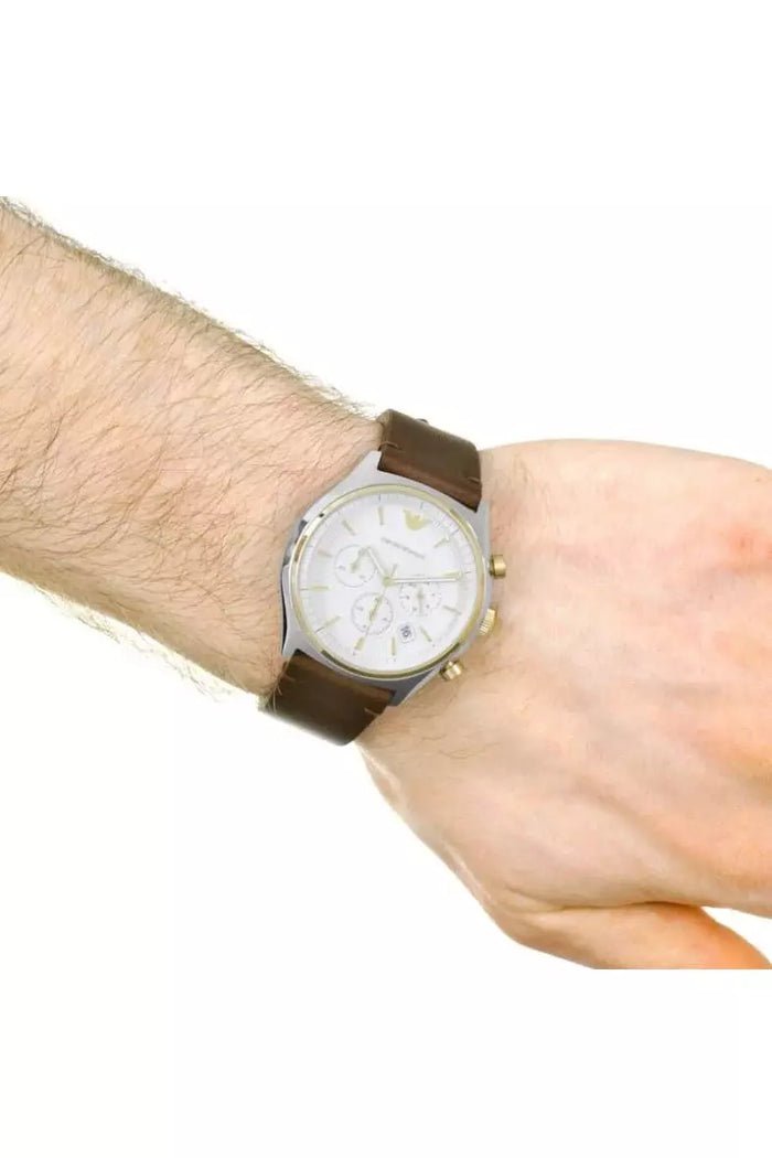 Emporio Armani Chronograph White Dial Brown Leather Strap Watch For Men - AR11033 Buy Now By Emporio Armani