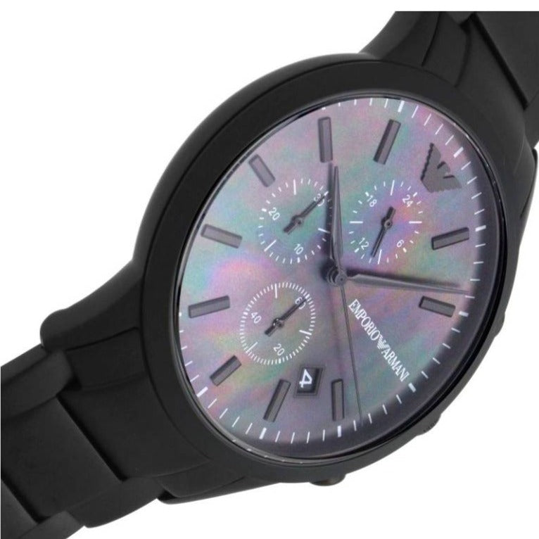 Emporio Armani Renato Chronograph Mother of Pearl Black Dial Black Steel Strap Watch For Men - AR11275 Buy Now By Emporio Armani