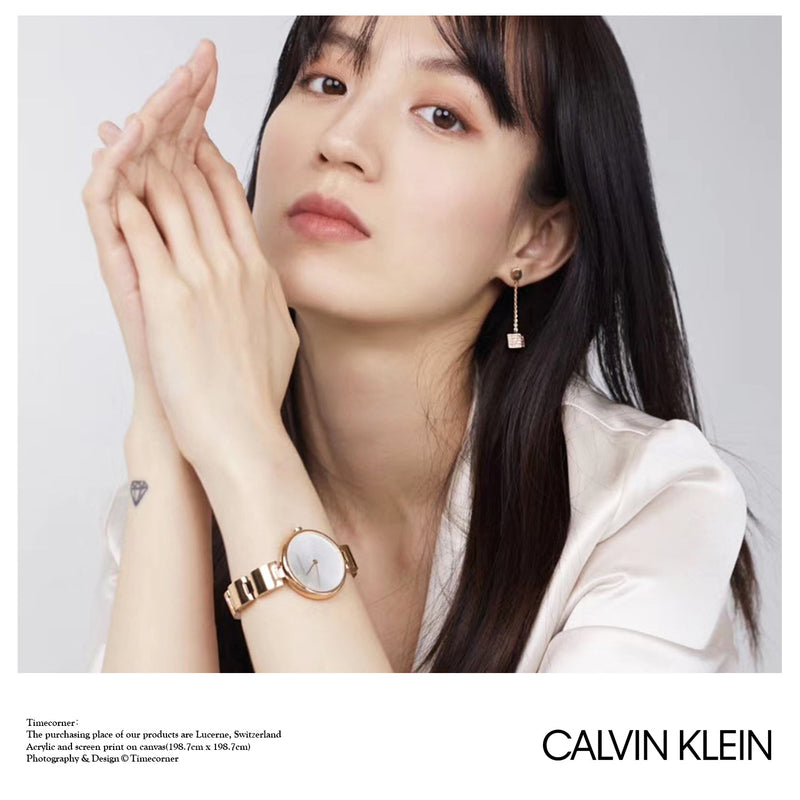 Shop Calvin Klein Wavy White Dial Rose Gold Steel Strap Watch for Women - K9U23646 in USA