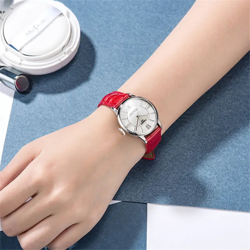 Tissot Chemin Des Tourelles Powermatic 80 Mother of Pearl White Dial Red Leather Strap Watch For Women - T099.207.16.118.00 Buy Now By Tissot