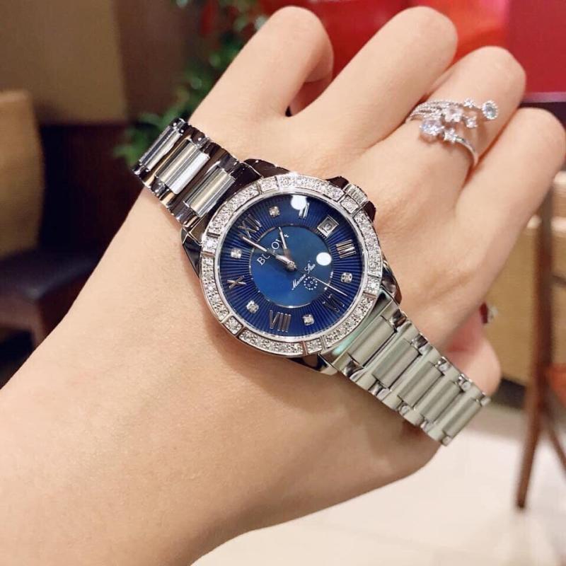 Bulova Crystal Collection Blue Mother of Pearl Dial Silver Steel Strap Watch for Women - 96L238 Buy Now By Bulova