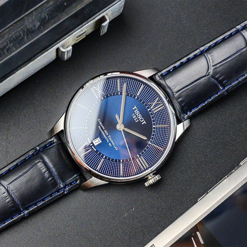 Tissot Chemin Des Tourelles Powermatic 80 Blue Dial Blue Leather Strap Watch for Men - T099.407.16.048.00 Buy Now By Tissot