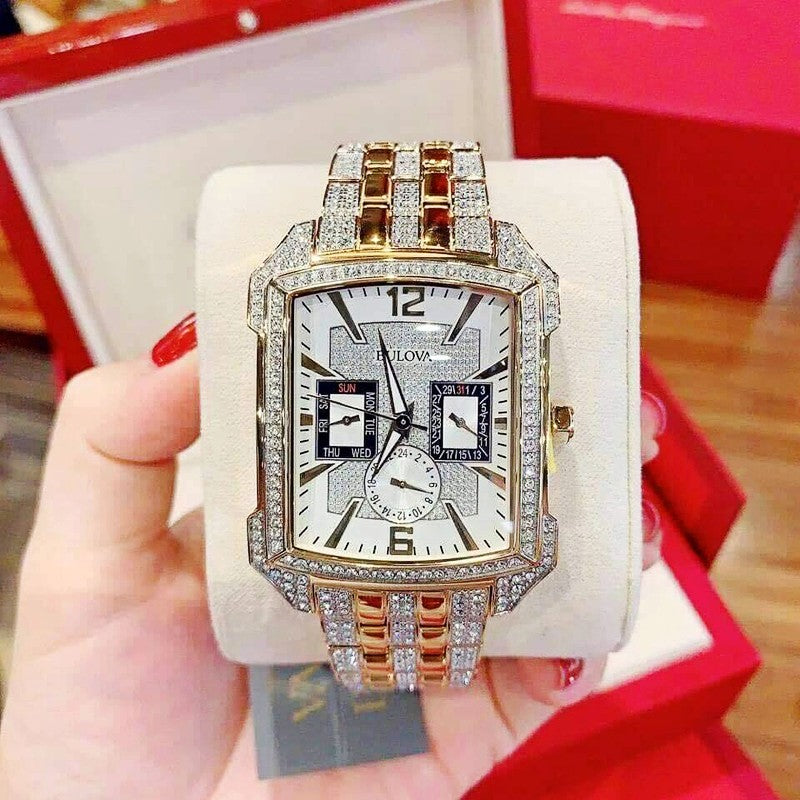 Bulova Crystal Chronograph White Dial Two Tone Steel Strap Watch for Men - 98C109 Buy Now By Bulova