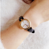 Shop Gucci Diamantissima Mother of Pearl Dial Black Leather Strap Watch For Women - YA141505 in USA