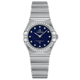 Shop Omega Constellation Manhattan Quartz Diamonds Blue Dial Silver Steel Strap Watch for Women - 131.15.25.60.53.001 in USA