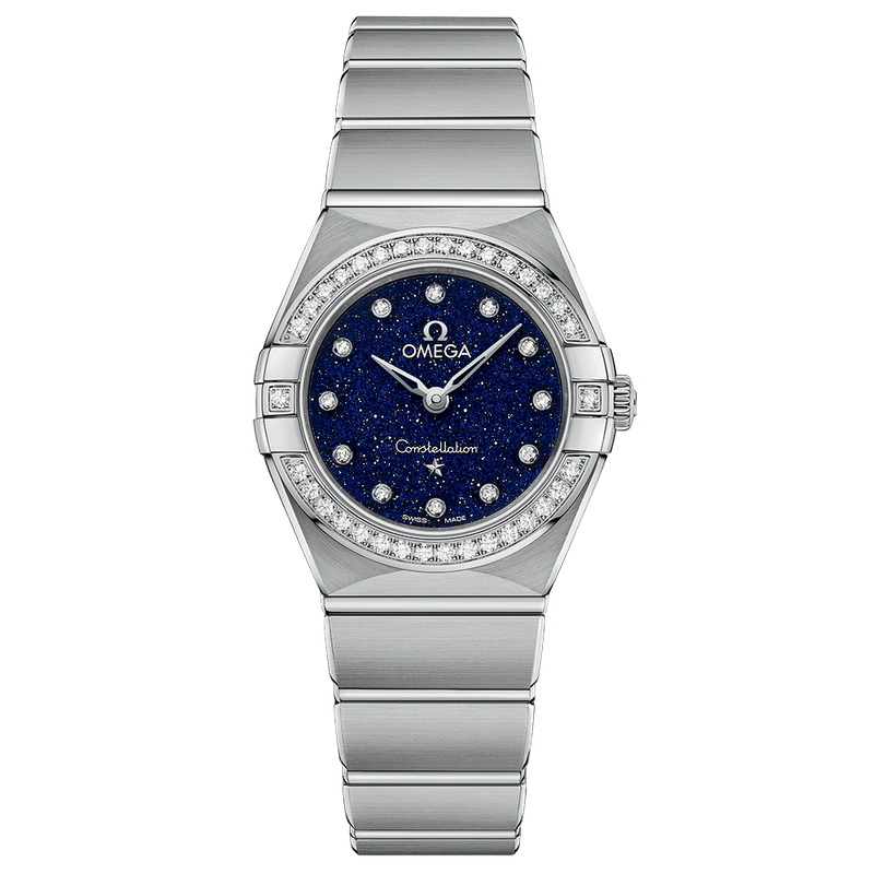 Shop Omega Constellation Manhattan Quartz Diamonds Blue Dial Silver Steel Strap Watch for Women - 131.15.25.60.53.001 in USA