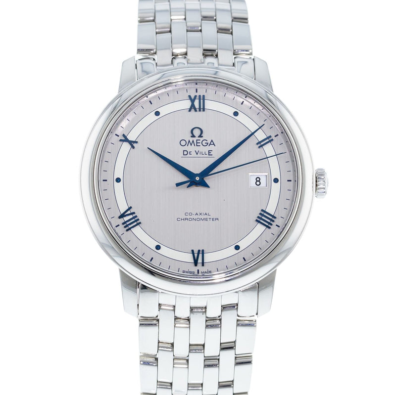 Shop Omega De Ville Prestige Co-Axial Rhodium Silver Dial Silver Steel Strap Watch for Men - 424.10.40.20.02.001 in USA