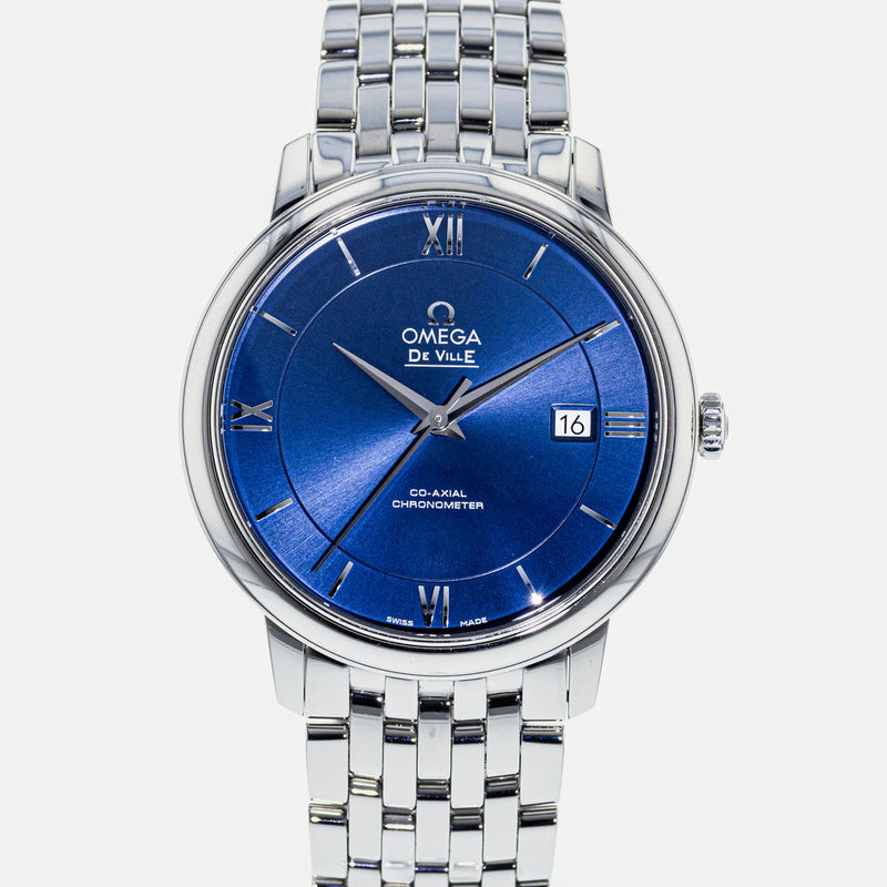 Shop Omega De Ville Prestige Co-Axial Orbis Blue Dial Silver Steel Strap Watch for Men - 424.10.40.20.03.001 in USA