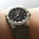 Shop Omega Constellation Manhattan Quartz Diamonds Blue Dial Silver Steel Strap Watch for Women - 131.15.25.60.53.001 in USA